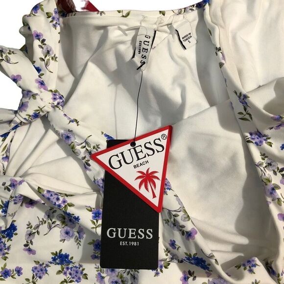 Guess Womens All Over Print One Shoulder One Piece Swimsuit S Floral Violet - Picture 4 of 7